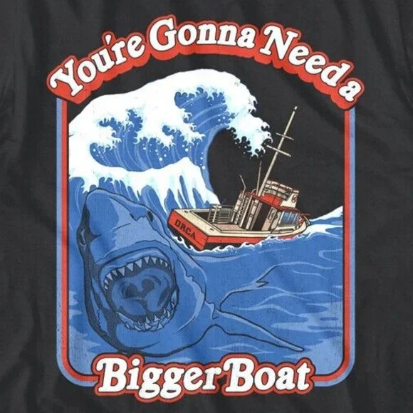 Jaws Storybook Bigger Boat Cartoon Shark Graphic T-Shirt Movie Fan Gift Tee 17 - Picture 2 of 5